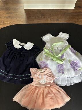 Girls' White Floral Party Dress with Green Sash & Navy Petticoat